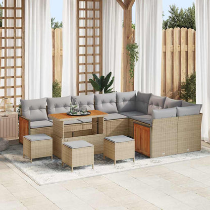 Set Divano da Giardino 14 pcs Beige e Grigio Chiaro polyrattan | homemem39