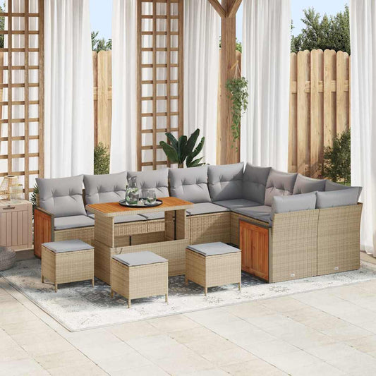 Set Divano da Giardino 14 pcs Beige e Grigio Chiaro polyrattan