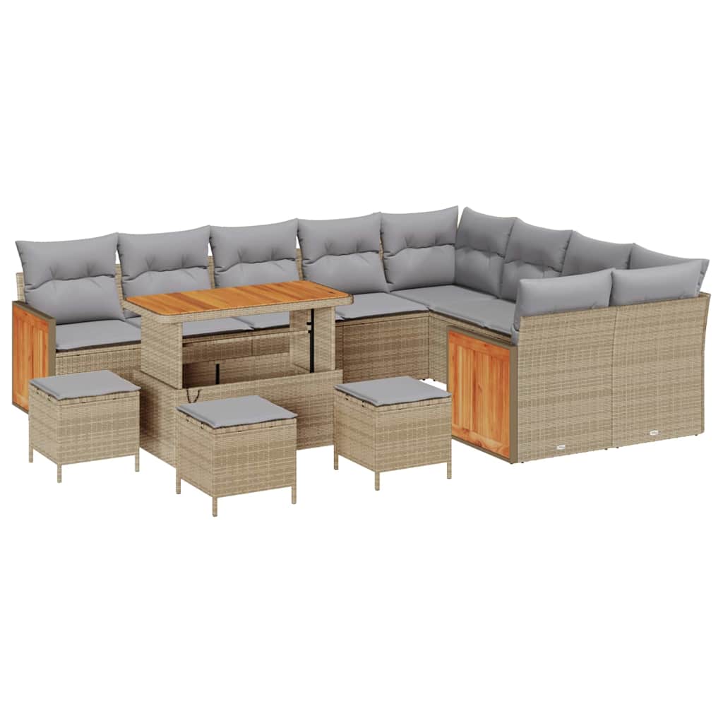 Set Divano da Giardino 14 pcs Beige e Grigio Chiaro polyrattan | homemem39