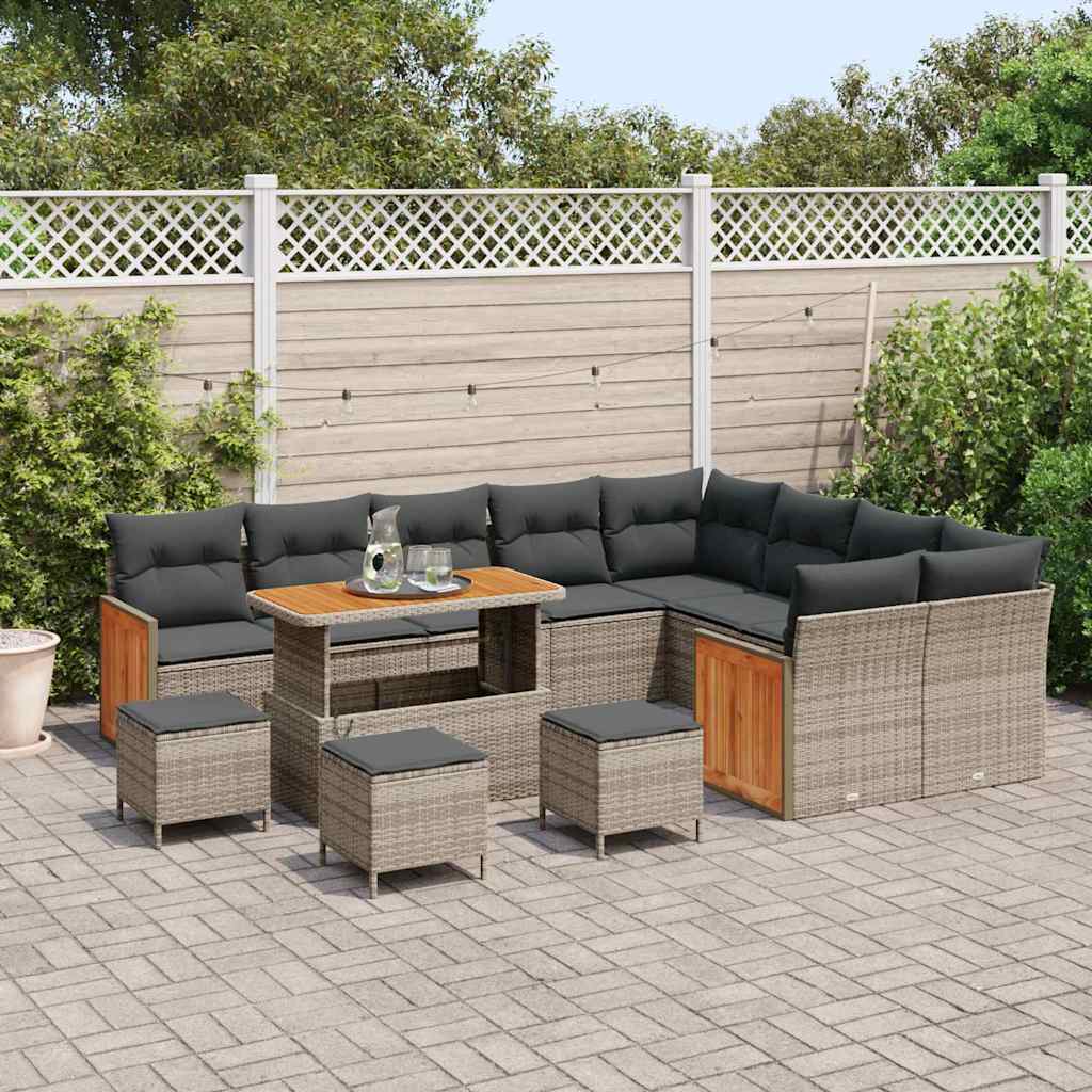 Set Divano da Giardino con cuscino 14 pcs Grigio polyrattan | homemem39