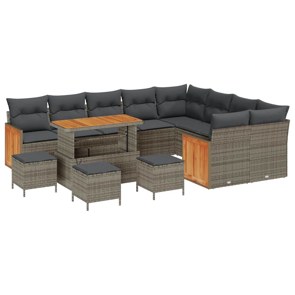 Set Divano da Giardino con cuscino 14 pcs Grigio polyrattan | homemem39