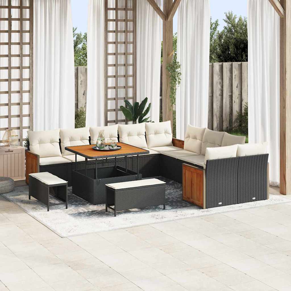 Set Divano da Giardino 17 pcs Nero e Crema polyrattan | homemem39