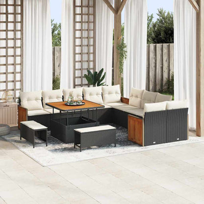 Set Divano da Giardino 17 pcs Nero e Crema polyrattan | homemem39