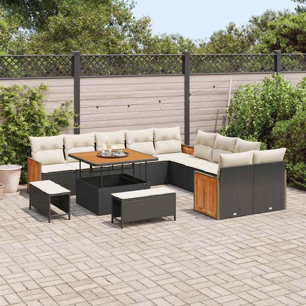 Set Divano da Giardino 17 pcs Nero e Crema polyrattan | homemem39