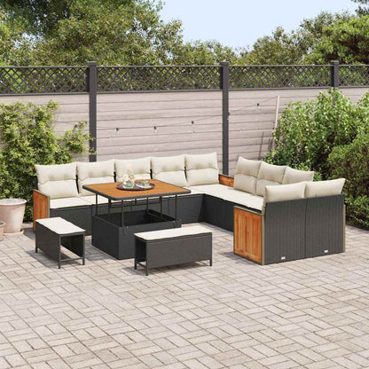 Set Divano da Giardino 17 pcs Nero e Crema polyrattan | homemem39
