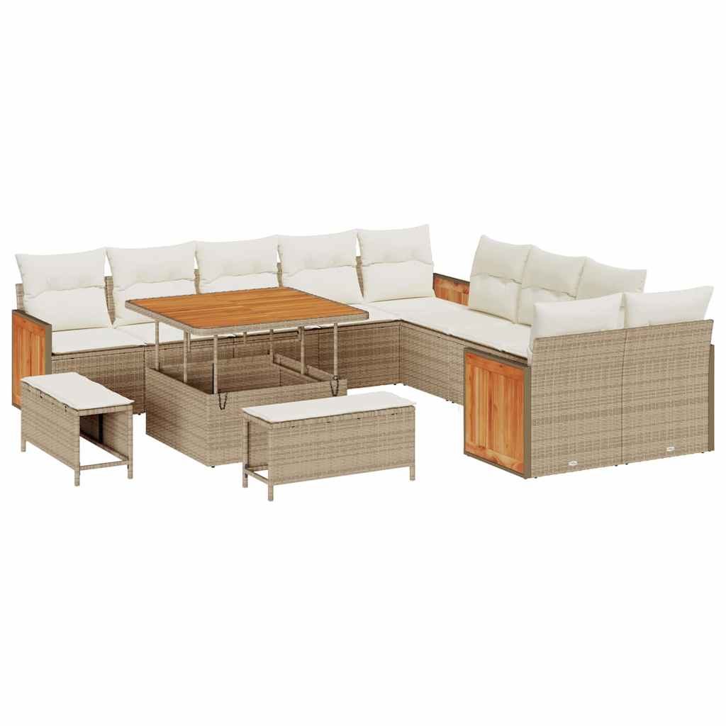 Set Divano da Giardino 17 pcs Beige e Crema polyrattan | homemem39