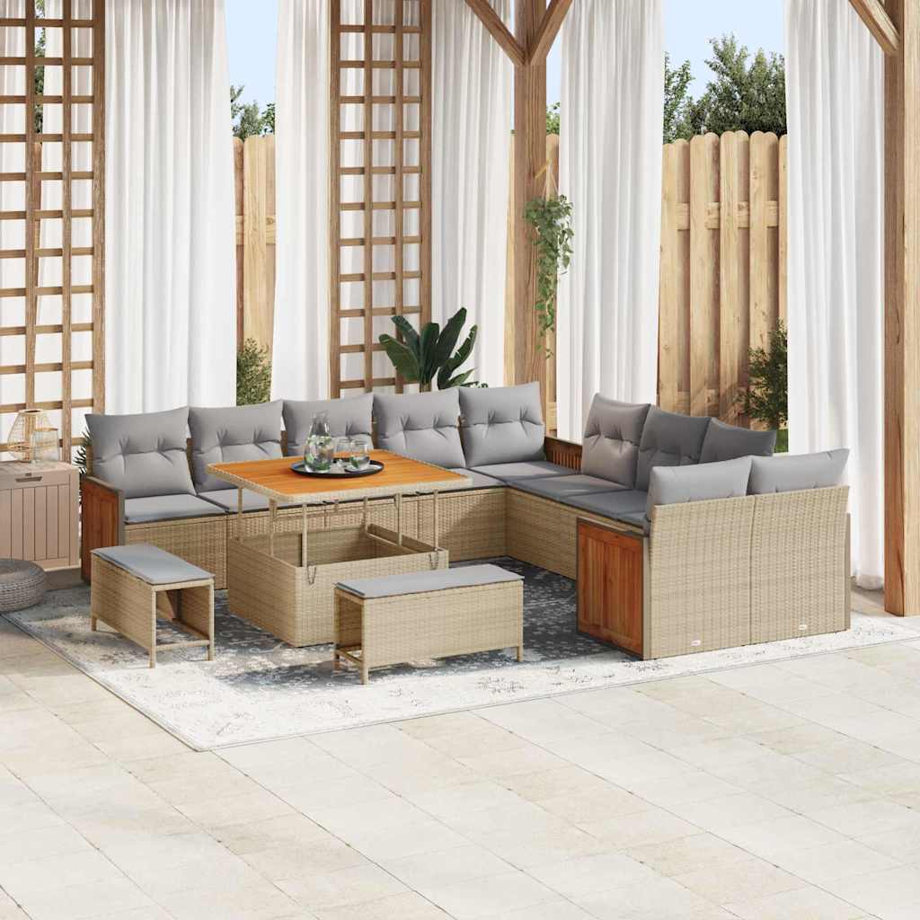 Set Divano da Giardino 17 pcs Beige e Grigio Chiaro polyrattan | homemem39