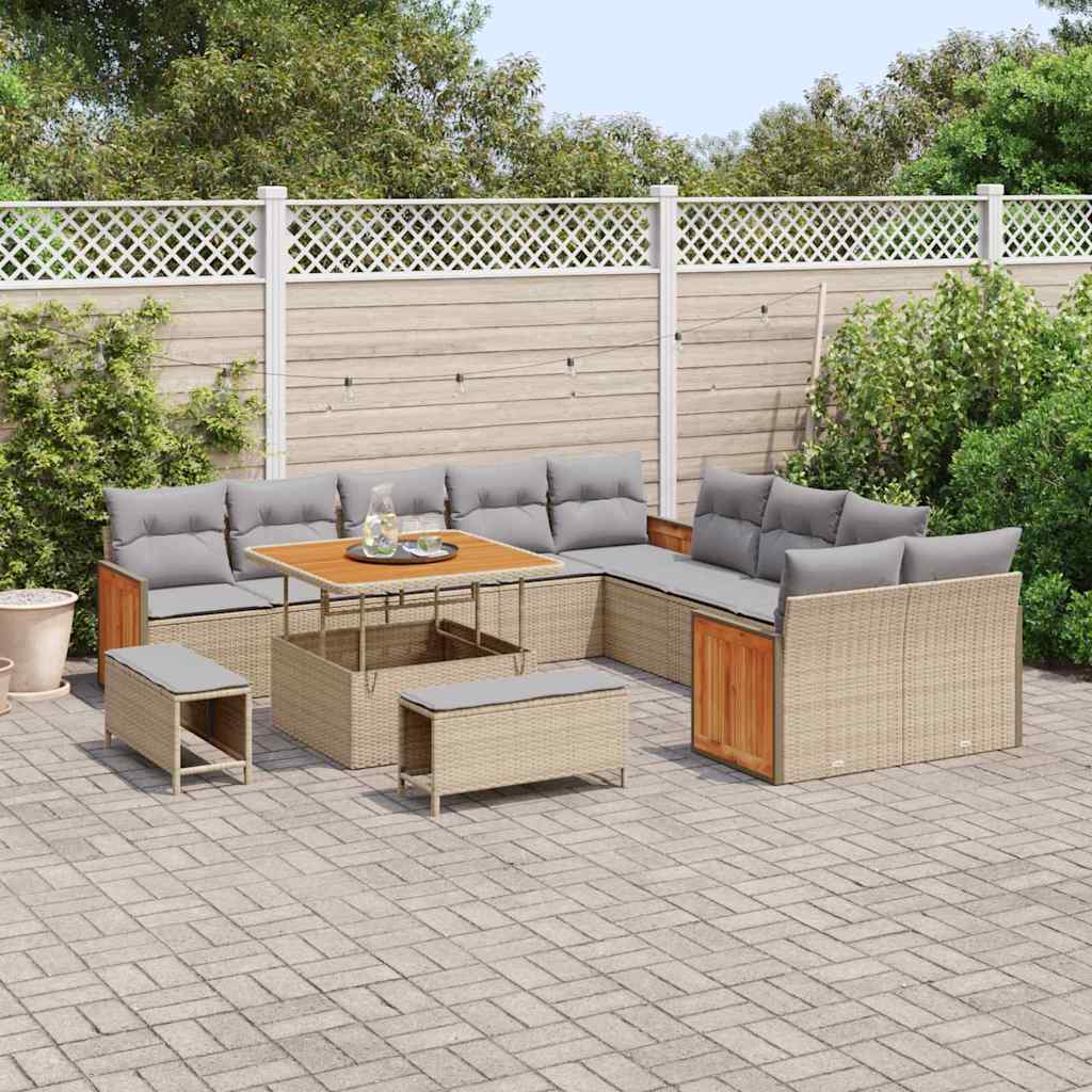 Set Divano da Giardino 17 pcs Beige e Grigio Chiaro polyrattan | homemem39
