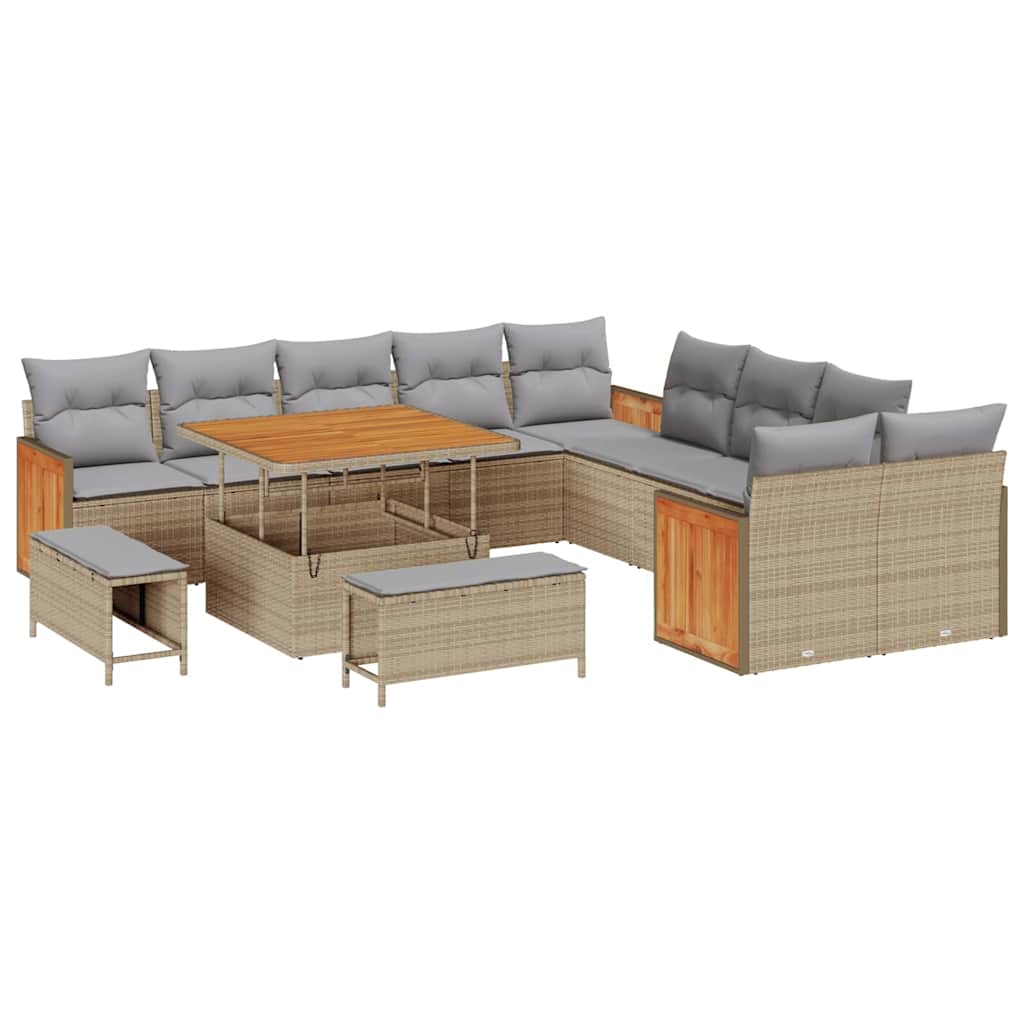 Set Divano da Giardino 17 pcs Beige e Grigio Chiaro polyrattan | homemem39