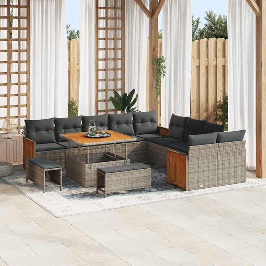 Set Divano da Giardino con cuscino 17 pcs Grigio polyrattan