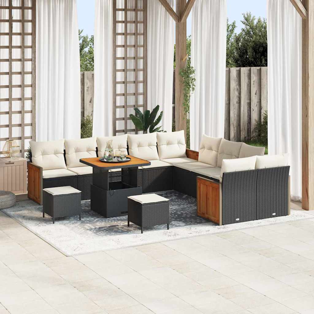 Set Divano da Giardino 17 pcs Nero e Crema polyrattan | homemem39