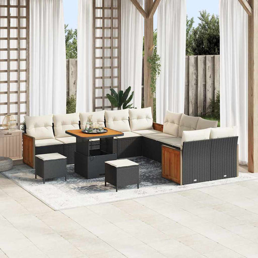 Set Divano da Giardino 17 pcs Nero e Crema polyrattan