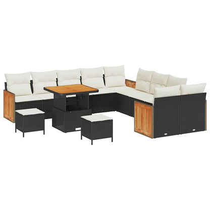 Set Divano da Giardino 17 pcs Nero e Crema polyrattan | homemem39