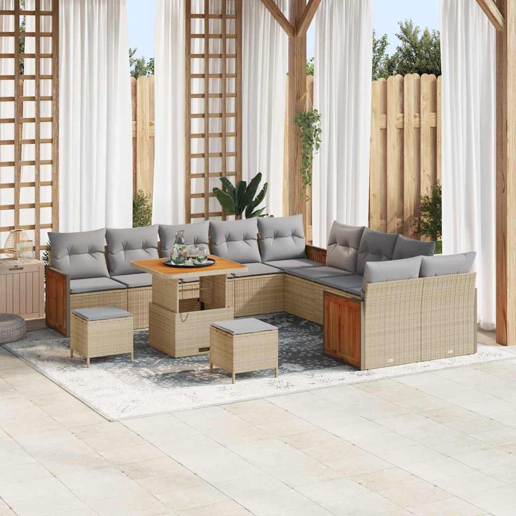 Set Divano da Giardino 17 pcs Beige e Grigio Chiaro polyrattan | homemem39