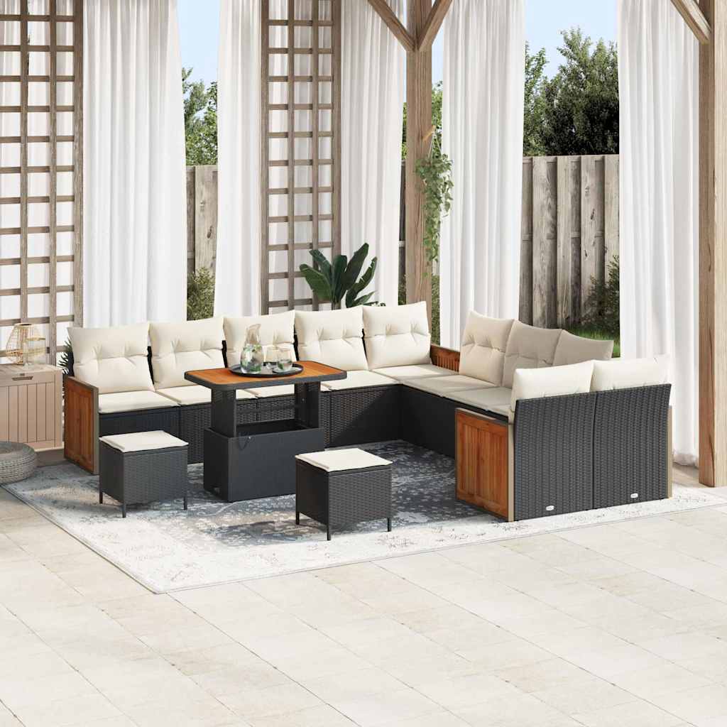 Set Divano da Giardino 17 pcs Nero e Crema polyrattan | homemem39