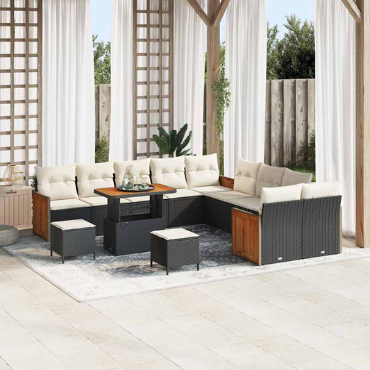 Set Divano da Giardino 17 pcs Nero e Crema polyrattan