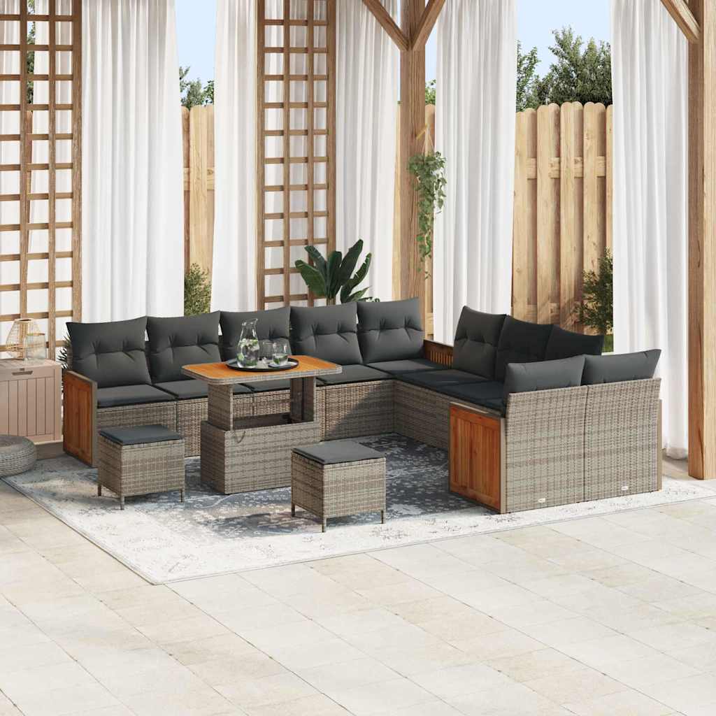Set Divano da Giardino con cuscino 13 pcs Grigio polyrattan | homemem39