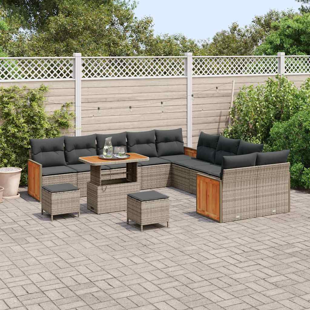 Set Divano da Giardino con cuscino 13 pcs Grigio polyrattan | homemem39