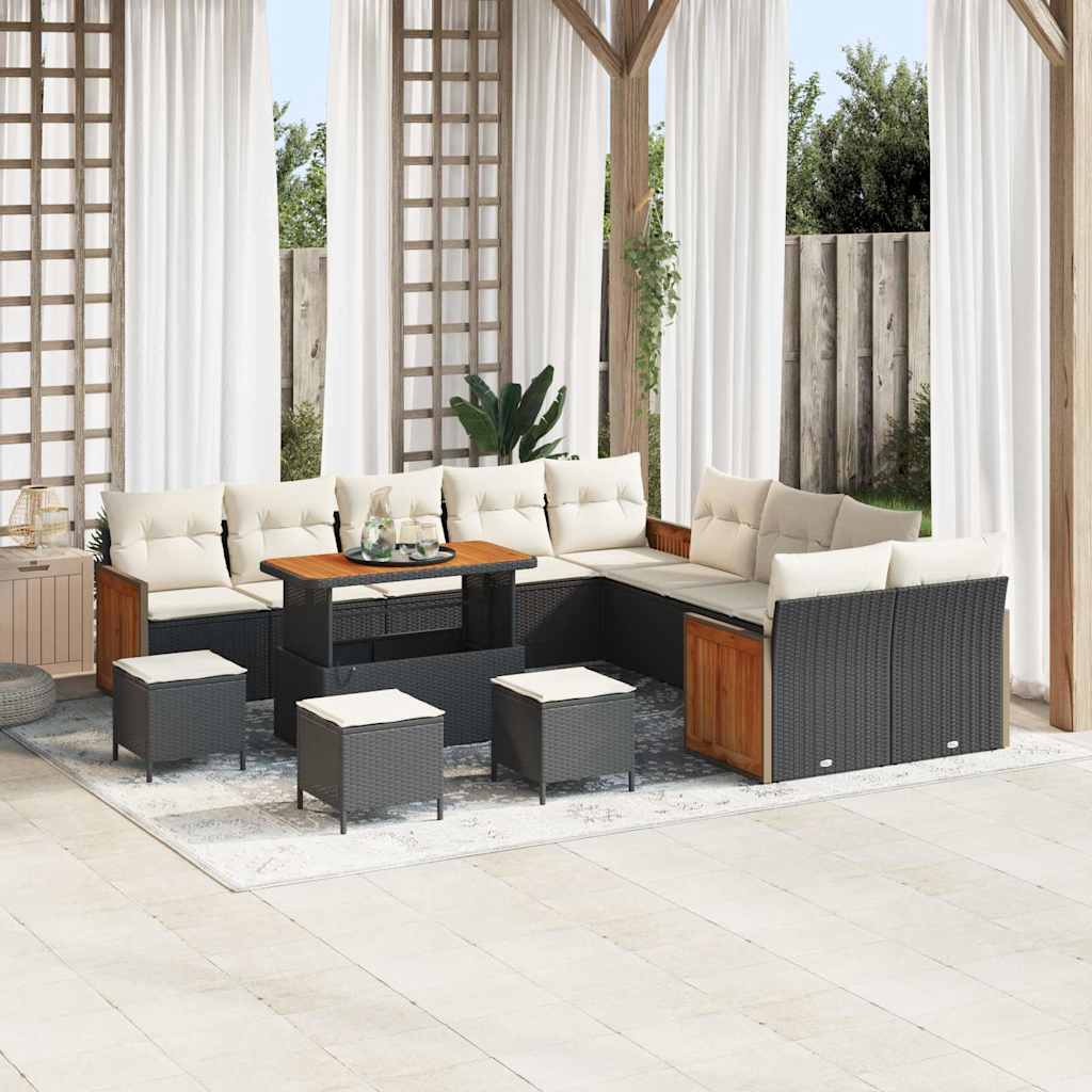 Set Divano da Giardino 18 pcs Nero e Crema polyrattan | homemem39
