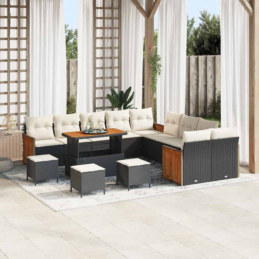 Set Divano da Giardino 18 pcs Nero e Crema polyrattan