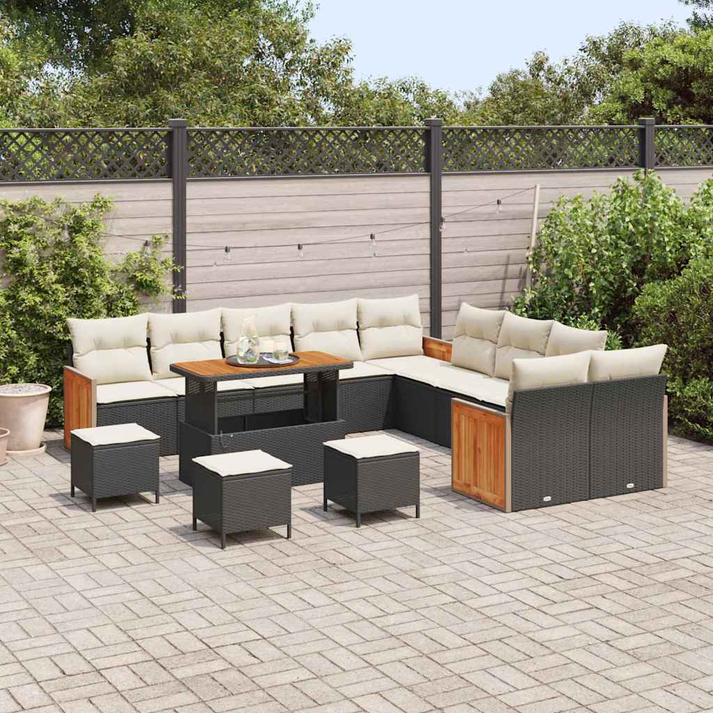 Set Divano da Giardino 18 pcs Nero e Crema polyrattan | homemem39