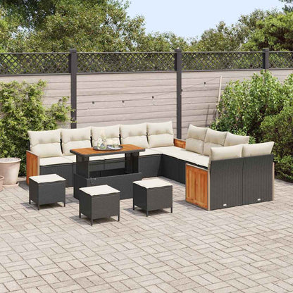 Set Divano da Giardino 18 pcs Nero e Crema polyrattan | homemem39