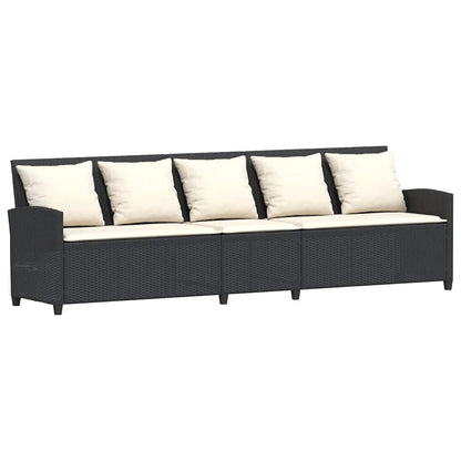 Set Divani da Giardino 4 pz con Cuscini Forma L Polyrattan Nero
