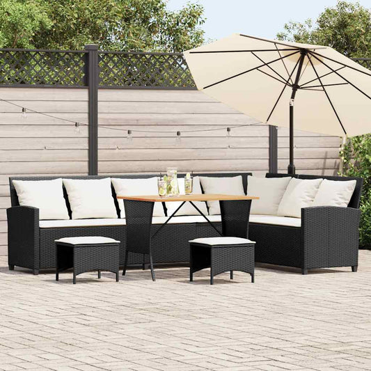 Set Divani da Giardino 4 pz con Cuscini Forma L Polyrattan Nero | homemem39