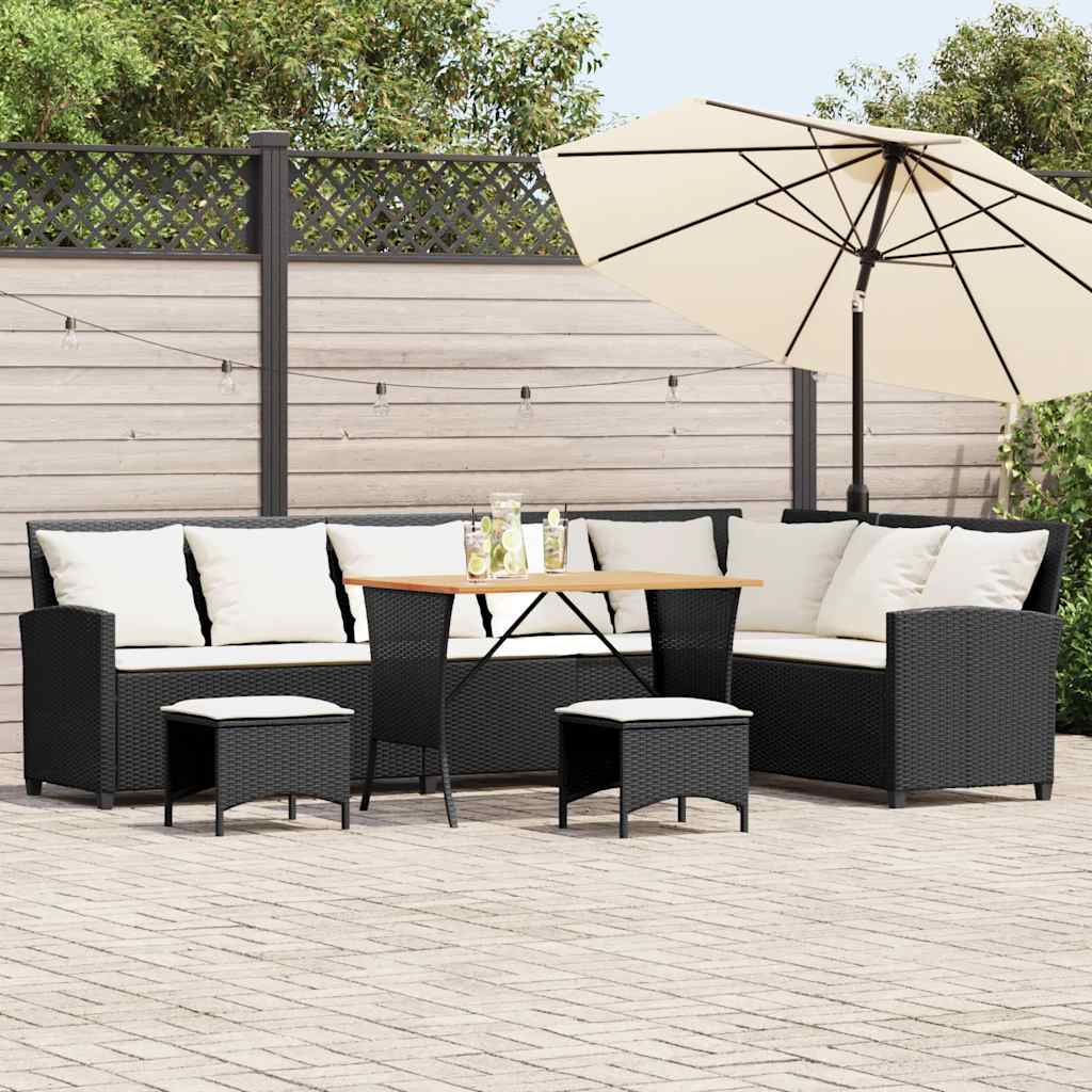 Set Divani da Giardino 4 pz con Cuscini Forma L Polyrattan Nero