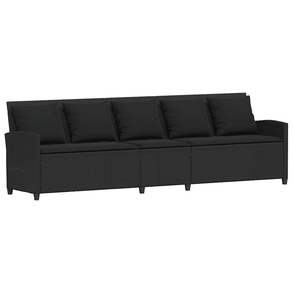 Set Divani da Giardino 4 pz con Cuscini Forma L Polyrattan Nero