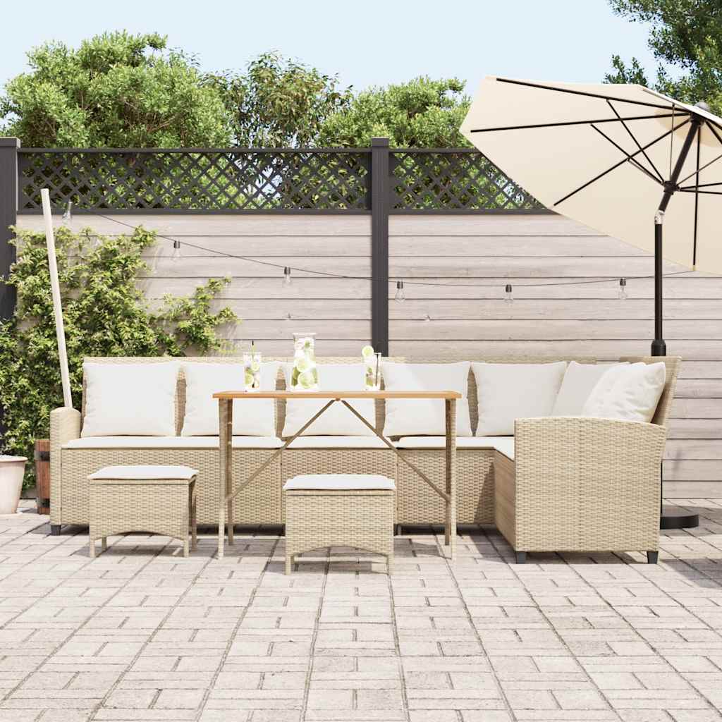 Set Divano da Giardino 4 pz con Cuscini a L Beige in Polyrattan