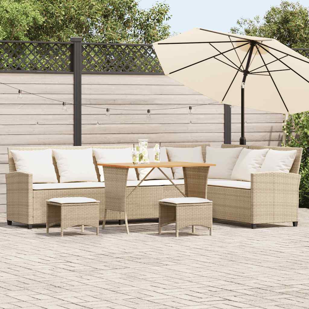 Set Divano da Giardino 4 pz con Cuscini a L Beige in Polyrattan