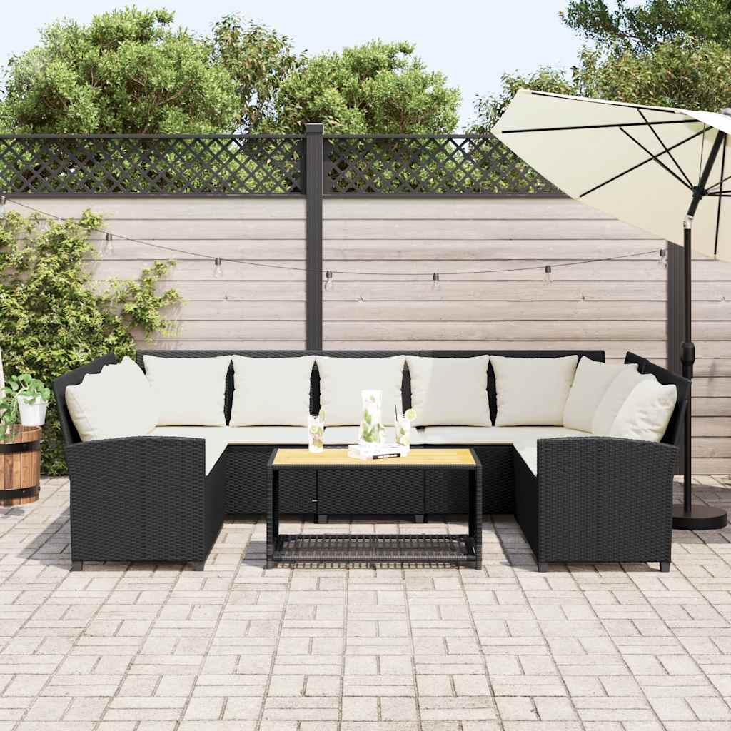 Divano da Giardino con Cuscini in Polyrattan Nero | homemem39