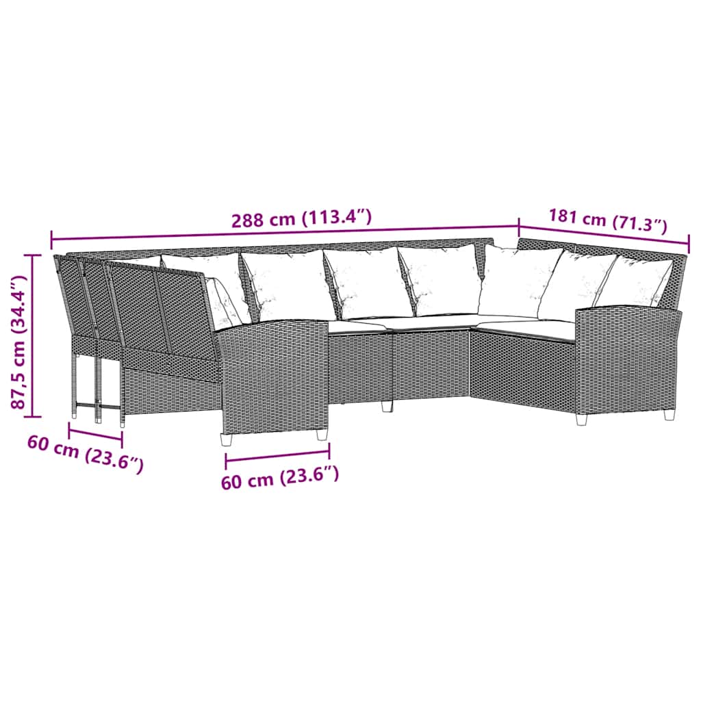 Divano da Giardino con Cuscini in Polyrattan Nero | homemem39