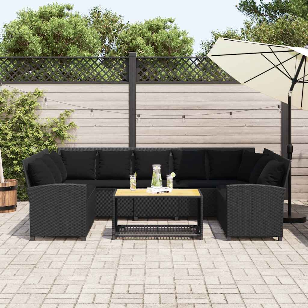Divano da Giardino con Cuscini in Polyrattan Nero - homemem39