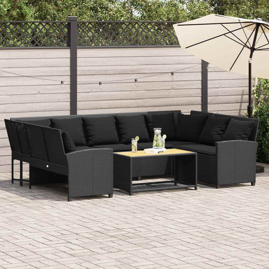 Divano da Giardino con Cuscini in Polyrattan Nero - homemem39