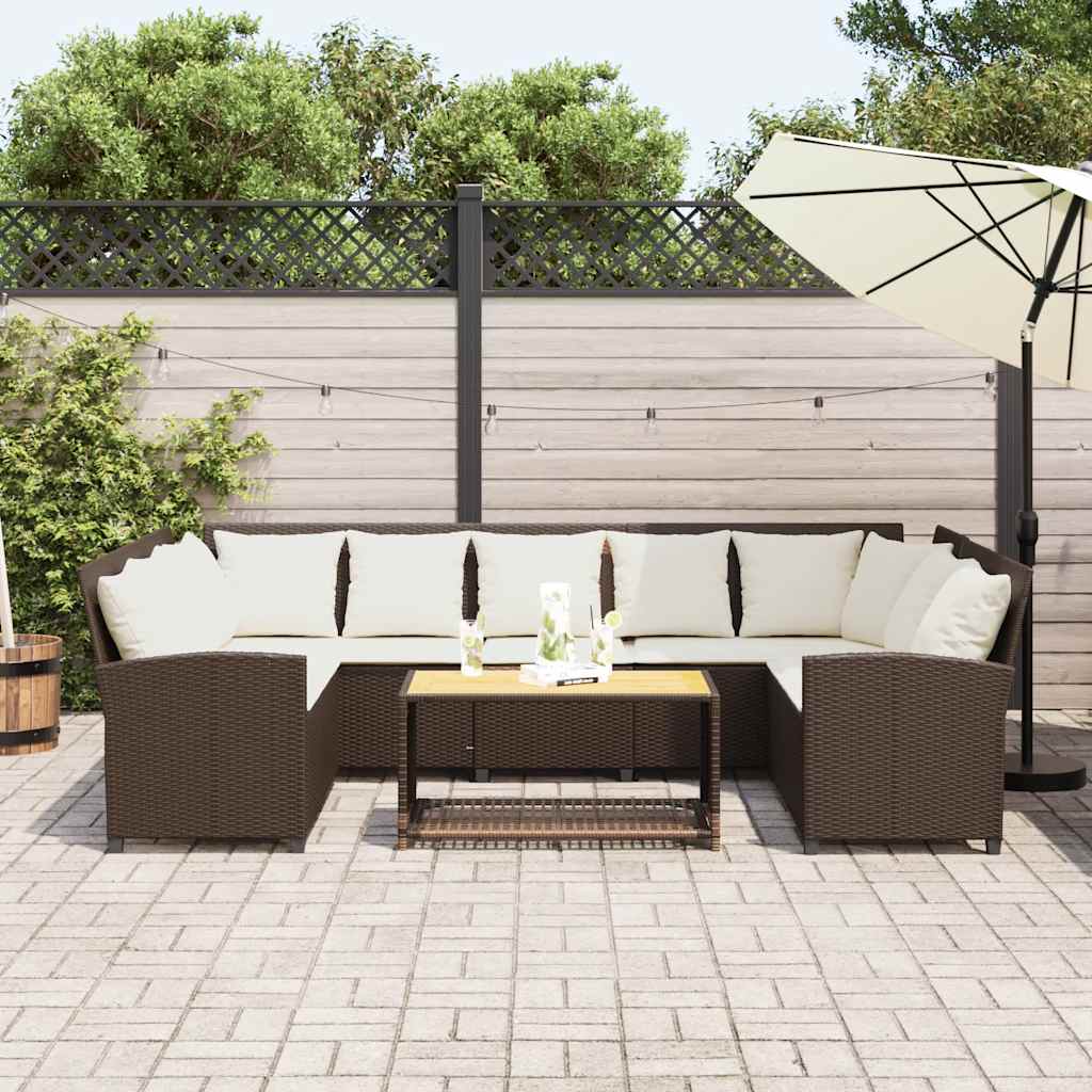 Divano da Giardino con Cuscini in Polyrattan Marrone - homemem39
