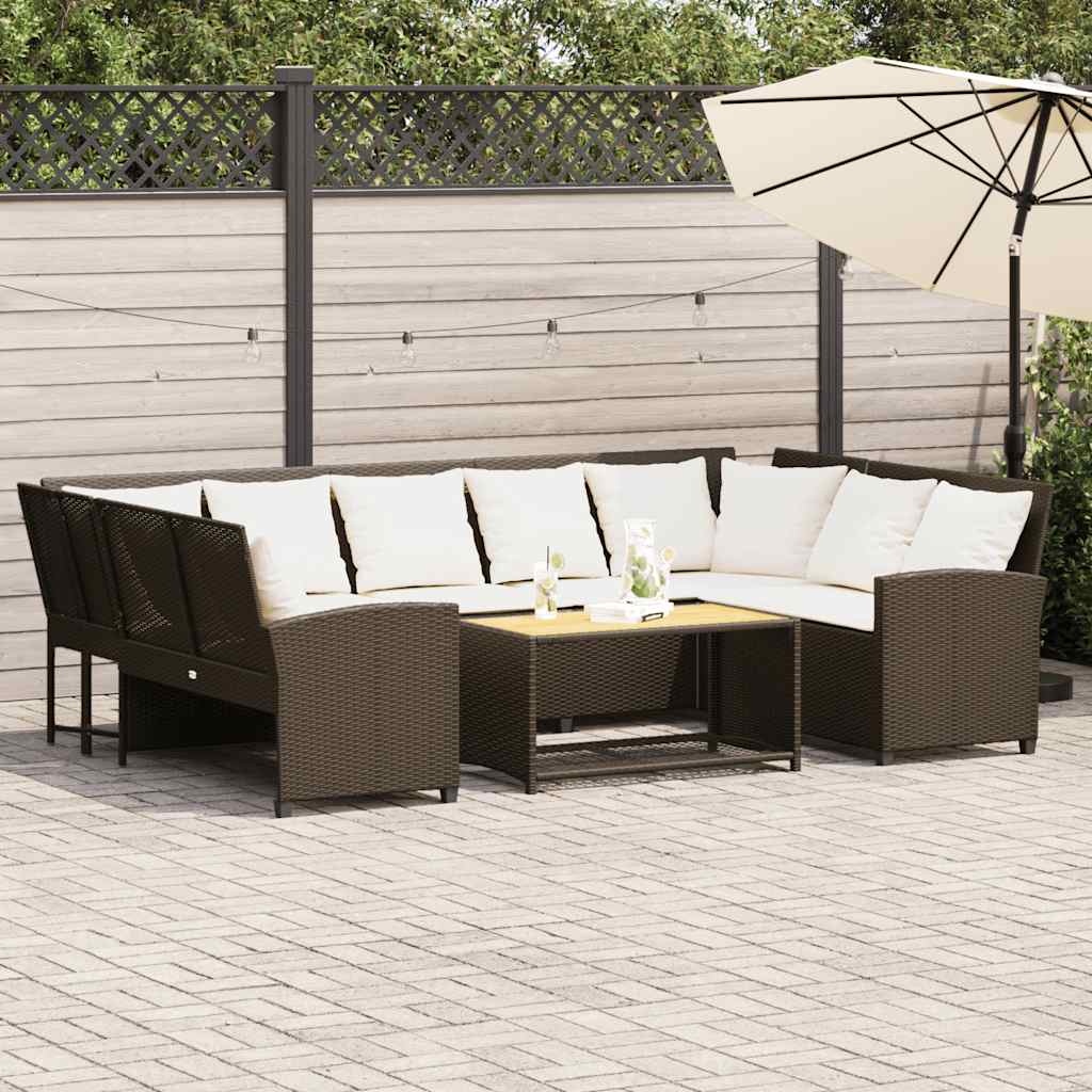 Divano da Giardino con Cuscini in Polyrattan Marrone - homemem39