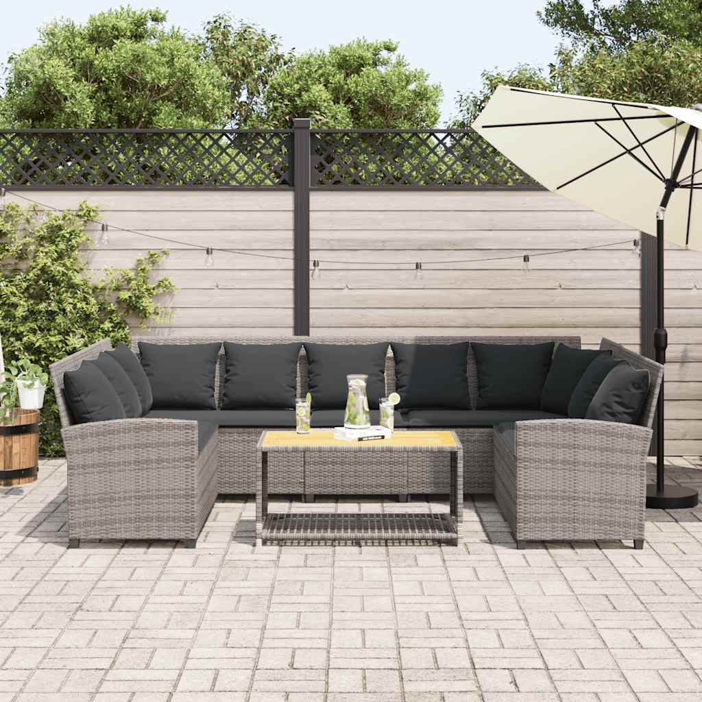 Divano da Giardino con Cuscini in Polyrattan Grigio - homemem39