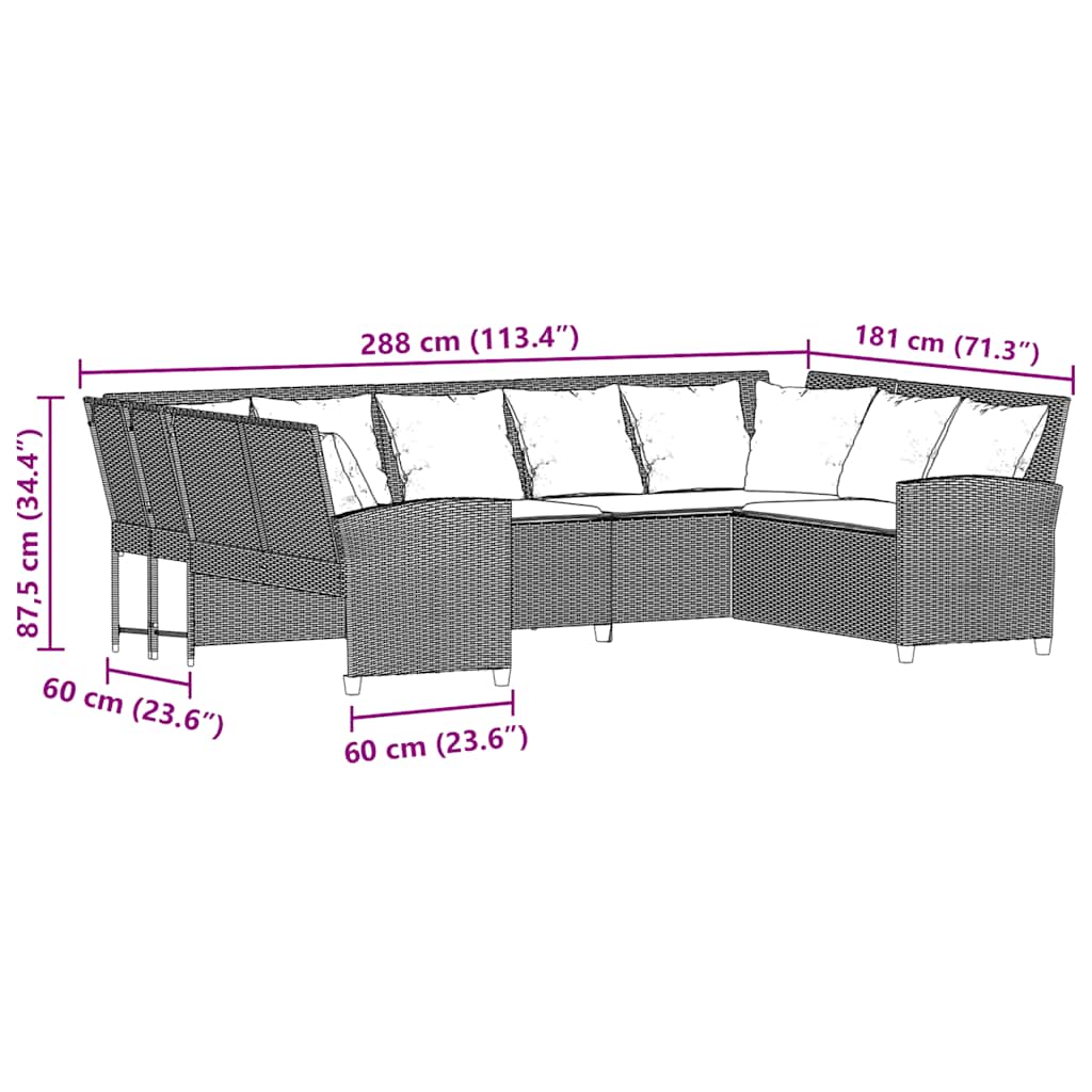 Divano da Giardino con Cuscini in Polyrattan Marrone | homemem39