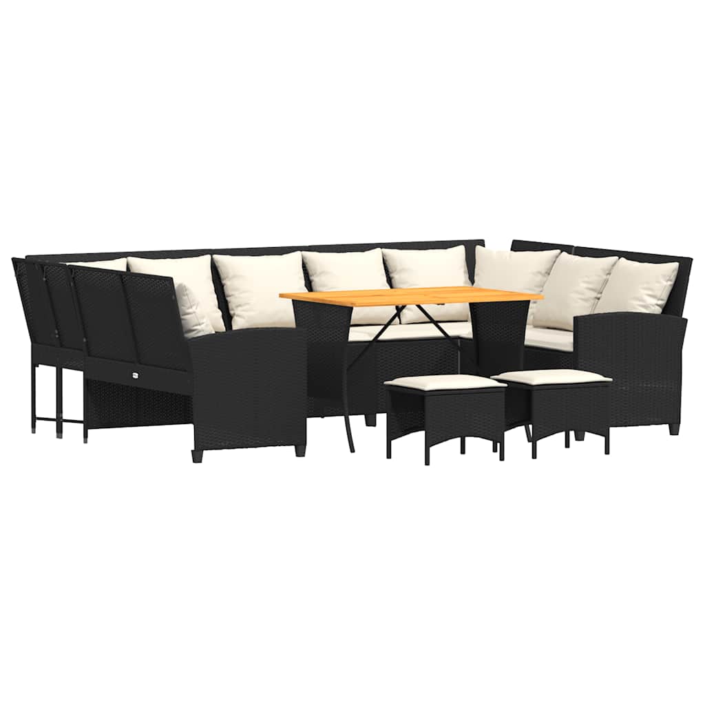 Set Divani da Giardino 4 pz con Cuscini Nero in Polyrattan