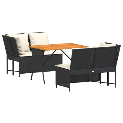 Set Divani da Giardino 3 pz con Cuscini in Polyrattan Nero