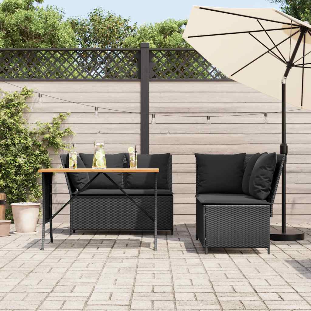 Set Divani da Giardino 3 pz con Cuscini in Polyrattan Nero - homemem39