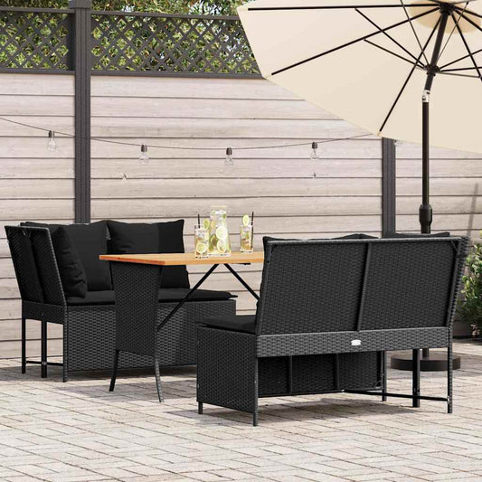 Set Divani da Giardino 3 pz con Cuscini in Polyrattan Nero - homemem39