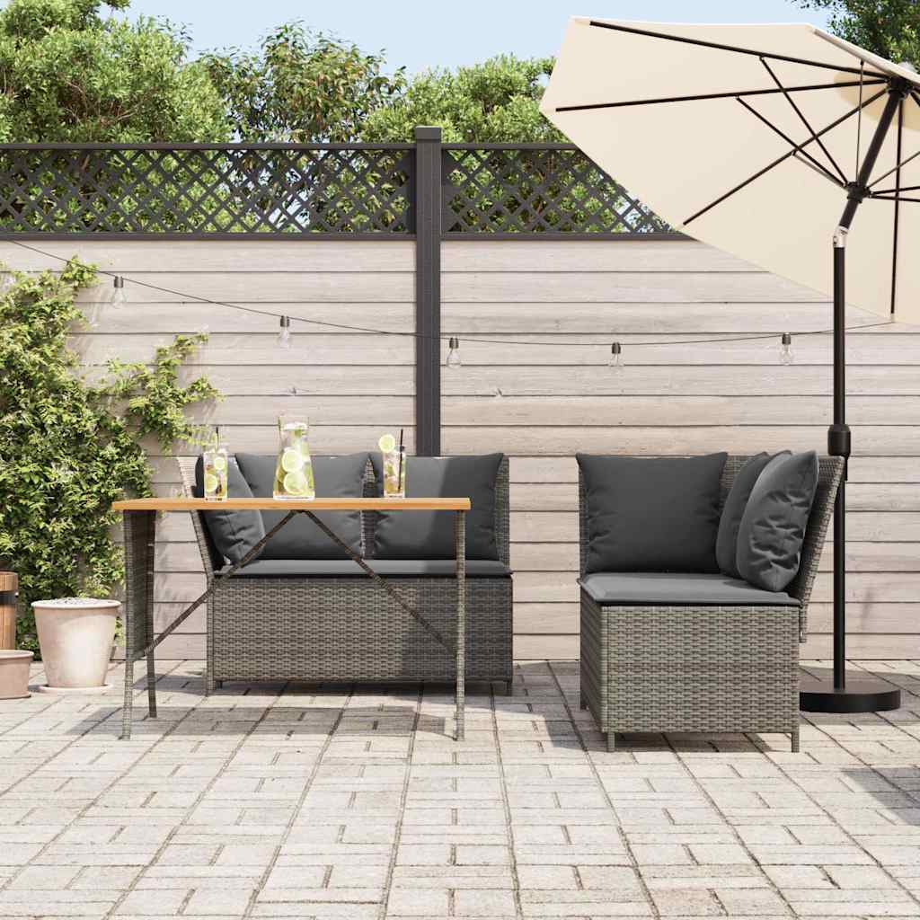 Set Divani da Giardino 3 pz con Cuscini Grigio in Polyrattan - homemem39