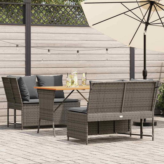 Set Divani da Giardino 3 pz con Cuscini Grigio in Polyrattan - homemem39