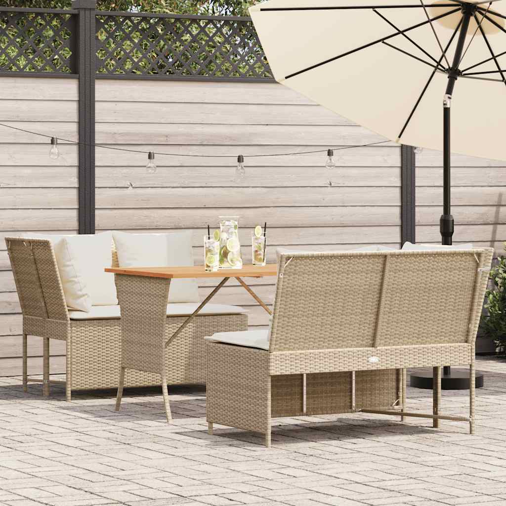 Set Divano da Giardino 3 pz con Cuscini Beige in Polyrattan