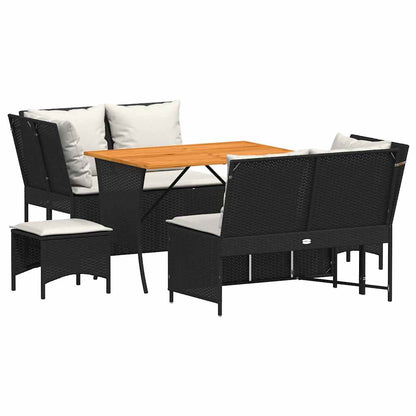 Set Divani da Giardino 5 pz con Cuscini in Polyrattan Nero