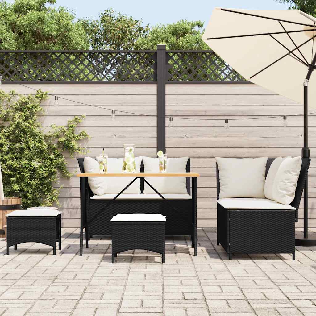 Set Divani da Giardino 5 pz con Cuscini in Polyrattan Nero