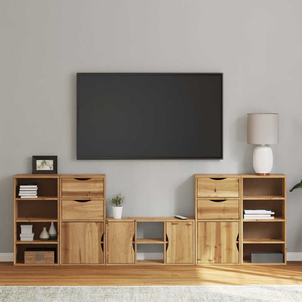 Mobile TV 5 pz con Contenitore ODDA in Legno Massello di Pino | homemem39